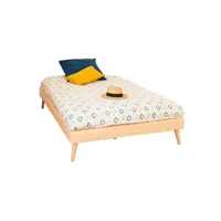 pack lit avec pieds et matelas doris   bois naturel 140x190 cm