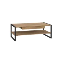 table basse 110 cm décor bois chêne et pieds métal noir mat - mode