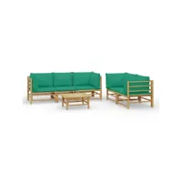 6 pcs salon de jardin - ensemble table et chaises de jardin avec coussins vert bambou togp67931