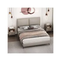 chambre complète, lit adulte 140x200cm + 2 tables de chevet, lit rembourré avec sommier à lattes, tissu en pu, gris clair