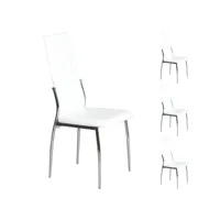lot de 4 chaises de salle à manger doris piètement chromé revêtement synthétique blanc