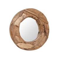 miroir décoratif  miroir déco pour salle de bain salon chambre ou dressing teck 60 cm rond meuble pro frco73577