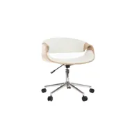 fauteuil de bureau design blanc et bois clair aramis