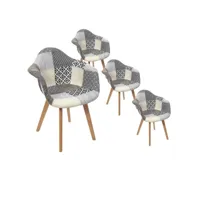 giada - lot de 4 fauteuils patchwork motifs grisés