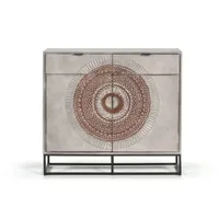 console 2 tiroirs et 2 portes - bois de manguier, base en métal - gris, marron - 90 x 100 x 32 cm
