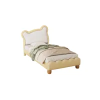 lit simple 90 x 200cm, lit rembourré avec tête de lit ours douillet, sommier à lattes en bois, pu, ​​jaune