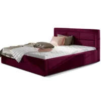 lit avec coffre et tête de lit capitonnée velours prune rizaro-couchage 160x200 cm