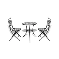 3 pcs ensemble table + 2 tabourets de bar de jardin，salon de jardin carreaux céramiques noir et blanc pewv13581 meuble pro