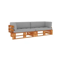 canapé fixe 2 places palette  canapé scandinave sofa et coussins pin imprégné de marron miel meuble pro frco51618