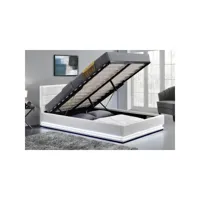 cadre de lit en pu blanc avec rangements et led intégrées 160x200 cm new york