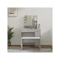 ensemble de coiffeuse avec led coiffeuse + tabouret contemporain - meuble de chambre gris béton bois d'ingénierie meuble pro frco62592