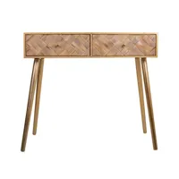 meuble console, table console en bois avec 2 tiroirs coloris doré, naturel   -  longueur 88  x profondeur 41 x hauteur 79  cm