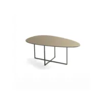 table basse en métal avec plateau en verre bronze et base noire ginni 90