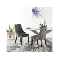 ensemble table à manger 4 à 6 personnes + 4 chaises design en velours cloutées - blanc & gris foncé