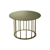 table basse ronde d60 cm avec piètement en métal beige et plateau en verre bronze mute