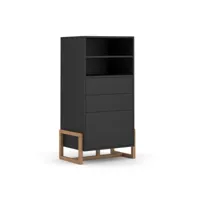 vaisselier design geilo 2 tiroirs, 1 porte et 2 niches, coloris noir mat et hêtre