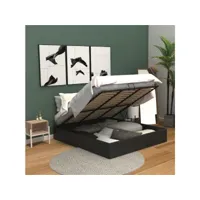 lit coffre scandinave 160x200cm en similicuir noir avec sommier à lattes