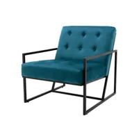 greg - fauteuil lounge en velours bleu nuit et métal noir