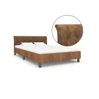 lit adulte  cadre de lit  facile à monter pour adultes, adolescents, enfants marron similicuir daim 140 x 200 cm ves371033