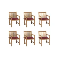 chaises de jardin 6 pcs avec coussins bordeaux bois de teck 3