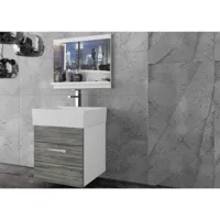 palomi - ensemble de salle de bain - 3 pcs - meubles à suspendre - vasque en porcelaine - gris