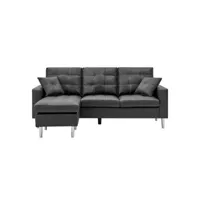 canapé d'angle reversible - cuir noir et gris - pieds métal - l 194 x p 139 x h 83 cm - nevada minevadasnoir