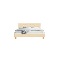 frederic - solide et confortable lit avec sommier + tête de lit capitonnee couleur beige