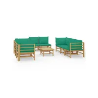 9 pcs salon de jardin - ensemble table et chaises de jardin avec coussins vert bambou togp91263