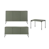 bobochic ensemble tanya avec buffet 150 cm + meuble tv 150 cm + table basse 70 cm vert