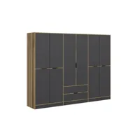 armoire design 10 portes et 2 tiroirs srau l270xh210 gris anthracite et bois