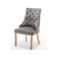 chaise capitonnée velours gris foncé avec anneau au dos et pieds métal doré royal - lot de 2