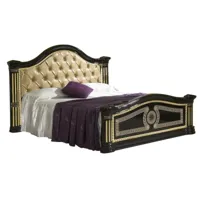 lit design laqué noir tête de lit capitonnée simili cuir beige savana 160x200