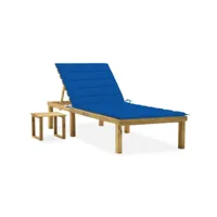 chaise longue de jardin avec table et coussin  bain de soleil transat pin imprégné meuble pro frco78517