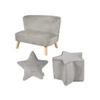 roba ensemble lil sofa pour enfants - canapé + tabouret + coussin décoratif - gris
