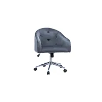 chaise de bureau à roulettes capitonnée en tissu velours gris foncé et acier chromé sharon