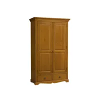 armoire penderie pin miel 2 portes 2 tiroirs 6 niches l 114.5 h 195 p 54 cm 38202