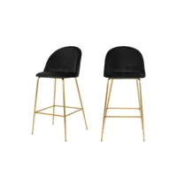 lausanne - lot de 2 chaises de bar en velours et pieds dorés - couleur - noir