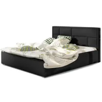 lit avec coffre simili cuir noir tête de lit capitonnée lenzo - 4 tailles-couchage 180x200 cm