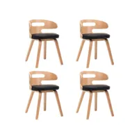 lot de 4 chaises à manger chaises à dîner, chaises de cuisine noir bois courbé et similicuir qdtr60559