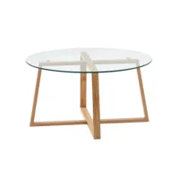 finebuy table basse de salon chêne bois massif et verre ronde  petite table de canapé  design table d'appoint style moderne