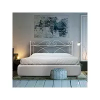 lit double en fer avec cadre de lit en éco-cuir sabrina blanc 166x208x h128 cm