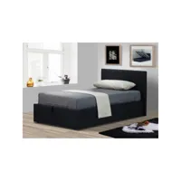 lit chanel 90x200 cm avec coffre de rangement en simili cuir et coloris noir. sommier inclus.