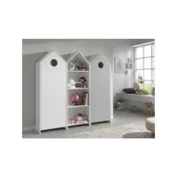 ensemble 2 armoires enfant blanc & gris et 1 bibliothèque blanche bois laqué camila csco0303