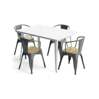 pack table de salle à manger et 4 chaises de salle à manger avec accoudoirs design industriel - nouvelle édition - bistrot stylix gris foncé