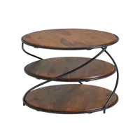 finebuy table basse 58x58x40,5 cm bois de sheesham massif  métal avec espace de rangement  table de salon pleine  petite table d'appoint salon moderne ronde