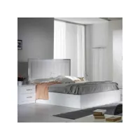 cadre de lit + tête de lit 160x200 laqué blanc brillant à leds - arezzo - l 167 x l 205 x h 124 cm