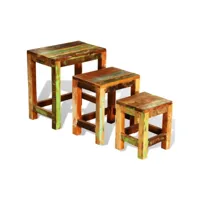 table gigogne 3 pcs, bouts de canapé vintage bois de récupération togp86717