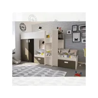 lit superposé 1371 vintage blanc, beige et marron avec armoire et tiroirs