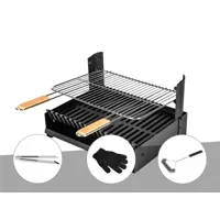 barbecue charbon - grilloir à poser somagic + pince en inox + gant de protection + brosse en t