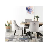 ensemble table à manger 4 à 6 personnes + 4 chaises design en velours cloutées - coloris chêne & gris